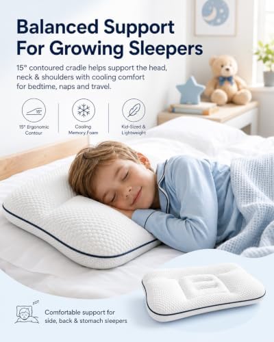 Kids Posture Pillow, Ergonomic Cervical Neck Support, Cooling Memory Foam - Image 2