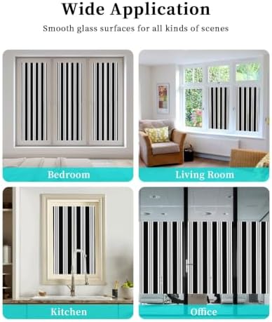 Window Privacy Film Frosted, Black Striped Static Cling Door Window Covering, Minimalist Vertical Stripes UV Blocking Windows Film for Office, Hotel, Bedroom, 29.5 x 78.7 Inches - Image 7