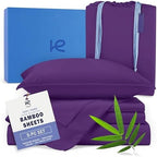 Kickoff Viscose Bamboo Sheets Split King Size 5-pc 100% Organic Bamboo Viscose Bed Cooling Sheets Split King Size Set Cool Bedding for hot Sleepers Sheet Set - Gift Ready Packaging (Purple, SK) by KickoffHome