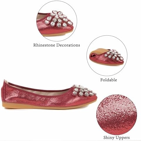 Flats Shoes for Women Rhinestone Wedding Ballerina Shoes Foldable Sparkly Comfort Slip on Flat Dressy Flats - Image 4