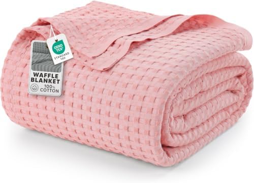Utopia Bedding 100% Cotton Waffle Blanket Twin Size Pink, 90x72 Inch by UTOPIABEDDING