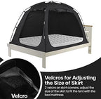 EighteenTek Bed Canopy with Lights, Sleeping Dream Full Bed Tent, Portable Cottage Drafty Room Blackout Breathable Privacy Big Indoor Tents for Girls & Boys Bedroom Decor, Black - Image 4