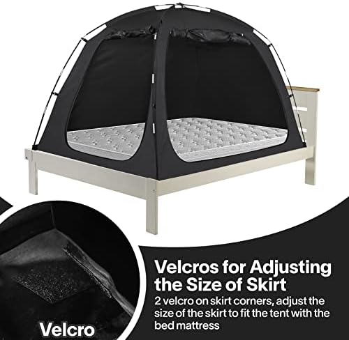 EighteenTek Bed Canopy with Lights, Sleeping Dream Full Bed Tent, Portable Cottage Drafty Room Blackout Breathable Privacy Big Indoor Tents for Girls & Boys Bedroom Decor, Black - Image 4