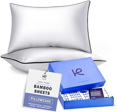 Kickoff Viscose Bamboo Pillowcase, Queen, Set of 2, 100% Organic Hidden Zippered Viscose Bamboo Pillow Case Queen Size, Cooling Pillow Cover for Hot Sleepers (20"x30", Trimmed, Onyx Black) by KickoffHome