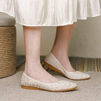 KUNWFNIX Women Ballet Flats Rhinestone Wedding Ballerina Shoes Foldable Sparkly Comfort Slip on Flat Shoes - Image 3