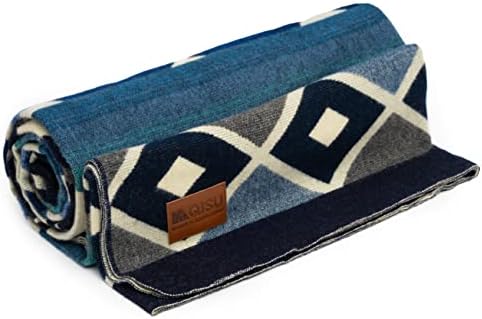 QISU Wool Blanket Throw | Large, Beautiful, Warm, Soft, Handmade in Ecuador by Local Artisans |94″ x 78″| Ultra-Soft, Hypoallergenic & Breathable | Non-Itchy or Scratchy Fabric (Blue Pyramid) by QISU