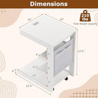 Giantex C-Shaped End Table with Wheels, Set of 2 Wood Rolling Side Table w/Adjustable Desktop, Edge Stopper, Side Pocket & 3 Storage Shelves, Sofa Couch Bedside TV Tray for Living Room Bedroom (White) - Image 3