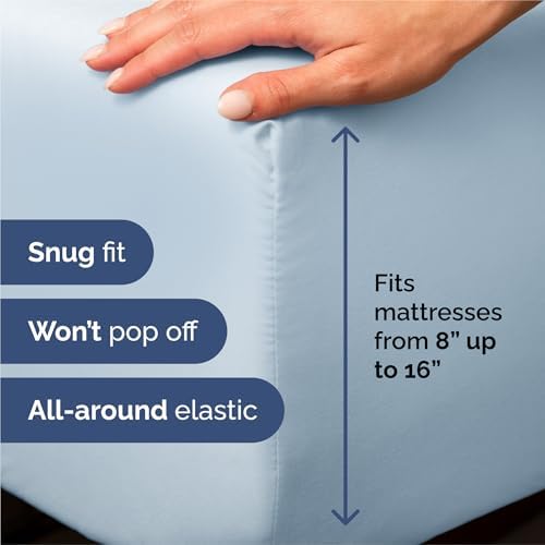 Split King 7 Piece Bed Sheet Set - Comfy, Breathable & Cooling - Sky Blue - Image 3