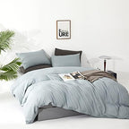 Luxlovery Blue Comforter Set King Dusty Blue Bedding Comforter Set Solid Bedding Set Breathable Blanket Quilts Modern Bedding Set for King Bed - Image 3