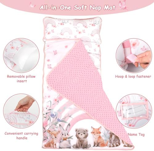 Hooyax Toddler Nap Mat with Pillow & Blanket - Extra Large Size for Toddlers Age 3-7 | Portable Kids Sleeping Bag for Daycare, Preschool, Travel | Roll Up Design for Kids - Image 3