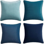 MONDAY MOOSE Decorative Throw Pillow Covers Cushion Cases, Set of 4 Soft Velvet Modern Double-Sided Designs, Mix and Match for Home Decor, Pillow Inserts Not Included (16x16 inch, Blue/Light Blue) by MondayMoose