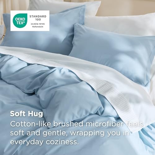 Bedsure Duvet Cover Full Size, 3Pcs Double Brushed Bedding Set, Baby Blue - Image 2