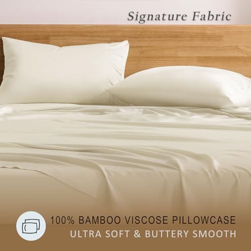 TOSMO Luxury Pillow Case Set of 2 - Cooling Viscose Derived from Bamboo - Oeko-TEX, Breathabl Silky Soft Pillow Cases with Envelope Closure (King / 20x36, Beige) - Image 2