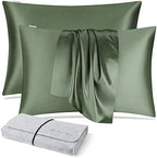 DISANGNI 100% Silk Pillow Cases 2 Packfor Hair and Skin,with Hidden Zipper 22 Momme Both Sides Pure Natural Mulberry Silk Real Silk Pillow Case (2 pc Standard Size 20"x26" Green) by DISANGNI