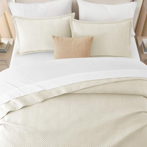 IR Imperial Rooms Quilts Queen Size Bedding Set Ivory Bedspread Wave - Image 4