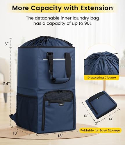 Vorspack Laundry Backpack for College Students, 2 in 1 Laundry Bag, Blue - Image 2
