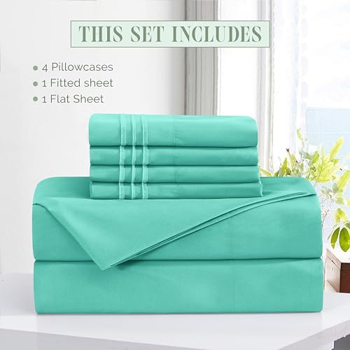 Elegant Comfort Luxury Soft 6-Piece 1500 Premium Hotel Quality Bed Sheet Set with Extra Deep Pockets 18-24 Inch, Wrinkle Free, Storage Pockets, Extra Deep Pocket 6PC Sheets, Full, Paradise Teal - Image 3