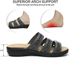 Women's Comfort Leather Slides Lightweight Flat Sandals Cute Slip On Casual Walking Slippers - Image 5
