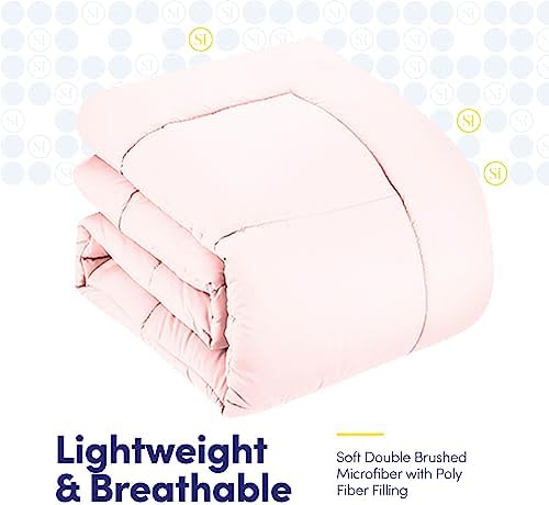 Sweet Home Collection 7 Piece Comforter Set Bag Solid Color All Season Soft Down Alternative Blanket & Luxurious Microfiber Bed Sheets, Pale Pink, Queen - Image 5