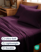 Twin XL 4 Piece Sheet Set - College Dorm Room Essentials - Deep Purple - Image 2