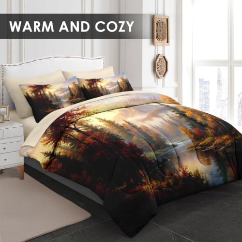Pamnest Full Comforter Set with Sheets, 7 Pieces Fall Mountain Bedding - Image 2
