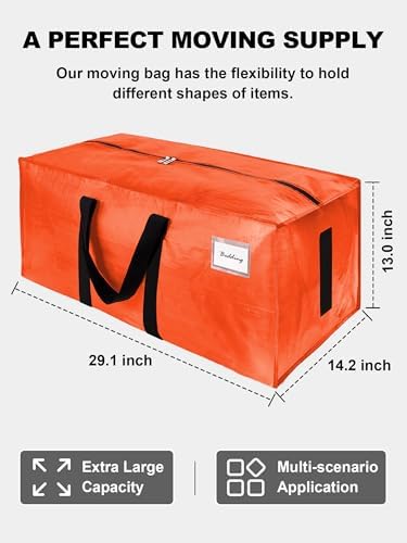 HOMESURE Supports 200lbs Heavy Duty Moving Bags - Strong Zipper & Wrap-Around Handles - Water-Resistant Storage Totes, Durable Alternative to Moving Boxes - 8 Pack - Orange - Image 5
