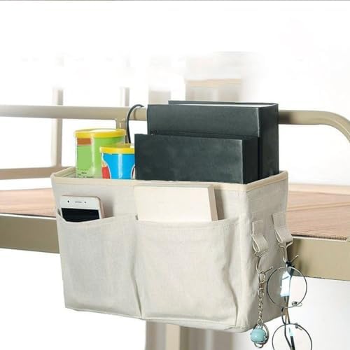 Bedside Hanging Bag,Bedside Organiser,Bedside Pocket, Bedside Hanging Storage Bag Caddy Pocket Nightstand Organizer Basket White for Bunk Bed Dorm Rooms - Image 5