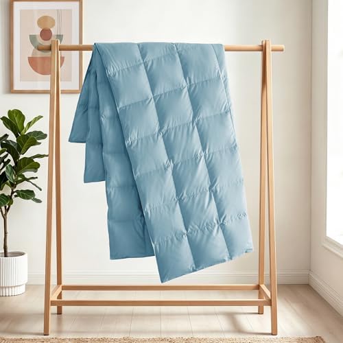 Joysoul Down Throw Blankets, Lightweight Feather Down Throw for Indoor and Outdoor Duvet Insert, Camping, Travel, Couch, Soft Throw Medium Warm, Blue (50" x 70") - Image 5