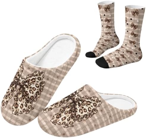 Jeiento Women's Fuzzy Slippers and Sock Set Warm Cozy Memory Foam House Shoes Soft Slip-on Slides Spa Slippers for Hotel by Jeiento