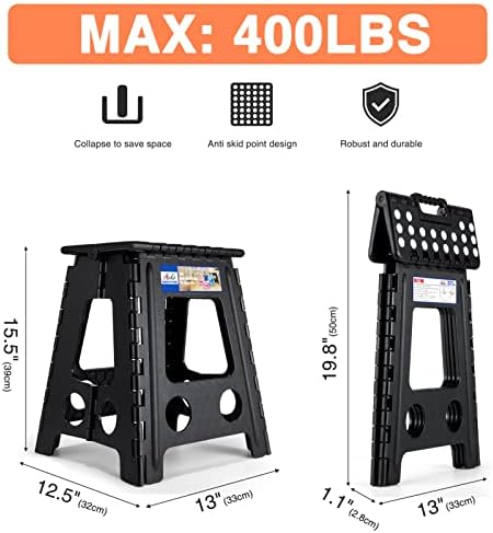 ACKO 16 Inch 6 Pack Folding Step Stool, Safety Lock, Holds 400 lbs, Black - Image 2