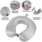 PATIKIL Silk Travel Pillow for Airplane, 22 Momme Real Silk Cover 100% Memory Foam Filled Travel Neck Pillow Sleeping Anti Wrinkle Pillow Head Neck Support for Plane Train, Gray - Image 3