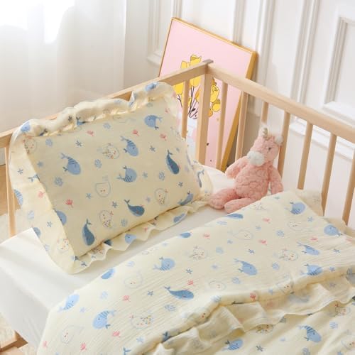 100% Cotton Muslin Toddler Pillowcase 2 Pack，13"x 18" Ultra Soft Breathable Travel Pillow Case Cover,Ruffle Pillow Case for Newborn,Nursery,Boys,Girls,Machine Washable - Image 3