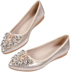 KUNWFNIX Women's Ballet Flats Foldable Classic Crown Rhinestone Slip On Bowknot PU Leather Faux Suede Pointed Toe Comfort Flat Casual Dress Shoes - Image 4