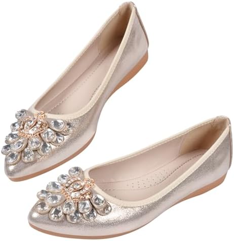 KUNWFNIX Women's Ballet Flats Foldable Classic Crown Rhinestone Slip On Bowknot PU Leather Faux Suede Pointed Toe Comfort Flat Casual Dress Shoes - Image 4