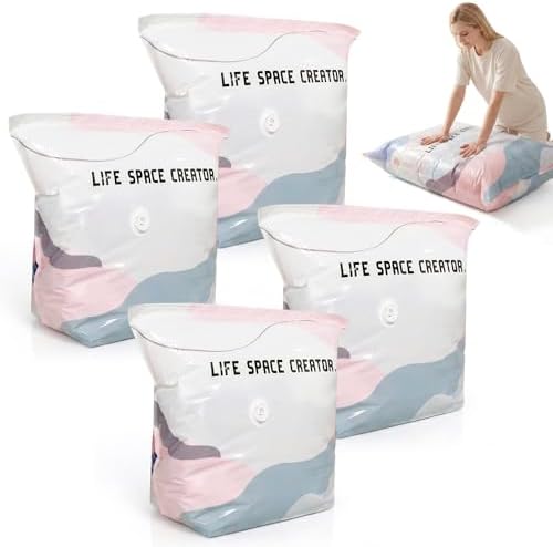 No‑Pump Vacuum Storage Bags, New Cube Vacuum Seal Bags, Upgrade Large Storage Compression Space Saver Bags, Reusable Storage for Clothes Bedding Seasonal Gear (4PCS Medium) by GlossPluss