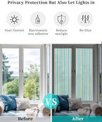 Window Privacy Film Frosted, Teal Brown Striped Reusable Static Cling Window Tints, Modern Farmhouse Vertical Stripes Heat Control Windows Films for Offices, Balcony, 29.5 x 118 Inches - Image 6