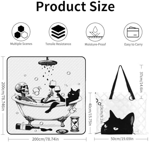 Gothic Black Cat Skull Extra Large Picnic Blankets Waterproof Foldable Beach Blanket Waterproof Sandproof Outdoor Packable Camping Blanket with Zip 79"x79" - Image 3