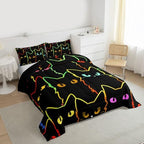 Erosebridal Cat Bedding Sets for Girls & Boys, Gradient Line Cute Cat Comforter Set for Teens & Kids, Animal Quilt Duvet Insert, 2 Pillow Cases, Black - Image 4
