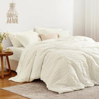 Love's cabin Seersucker Ivory Twin XL Comforter Set, 5-Piece Bed in a Bag by Lovescabin