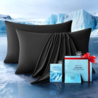 Ultra-Chill Cooling Pillowcase Set of 2 for Hot Sleepers, Softer Than Silk Pillow Cases for Protecting Hair & Skin, Breathable Bed Pillow Covers w/Zipper, Gifts for Women Men (Black, Queen) by RifensHome