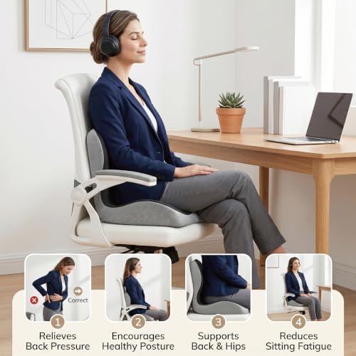 Memory Foam Seat Cushion, 18.5" Extra-Wide L-Shaped Ergonomic Seat Cushion for Sciatica & Tailbone Relief, Lumbar Support Pillow for Office Chair, Car, Gaming Chair & Wheelchair - Image 7