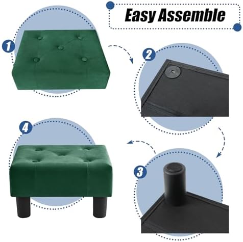 BRIAN & DANY Small Foot Stool, Velvet Foot Stools with Legs, Stable Small Footstool for Living Room, Dark Green - Image 5