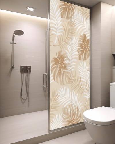 Window Privacy Film Frosted, Beige Palm Trees Tropical Static Cling Door Window Covering, Summer Beach Botanical UV Blocking Windows Film for Office, Hotel, Bedroom, 29.5 x 78.7 Inches - Image 3