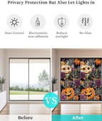 Window Privacy Film Frosted, Pumpkins Halloween Non-Adhesive Static Cling Window Tint, Black Horror Purple Floral Insulated Windows Frosted Films for Living Room, 35.4 x 78.7 Inches - Image 6
