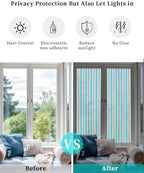 Window Privacy Film Frosted, Blue Brown Striped Reusable Static Cling Window Tints, Modern Farmhouse Vertical Stripes Heat Control Windows Films for Offices, Balcony, 29.5 x 118 Inches - Image 6