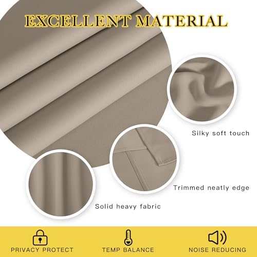 NICETOWN Patio Door Curtain Sound Blocking, Bedroom Privacy Room Divider Curtain, Thermal Insulated Blackout Closet Sliding Door Shade (1 Panel, 100" Wide x 120" Long, Taupe) - Image 2
