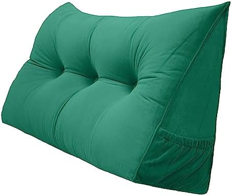 Peachwell Handmade Headboard Pillow- Triangular Wedge Support Large Bolster Cushion Headboard Backrest Pillow with Two Large Side Pockets for Bed Rest (Green, 47 x 8 x 20 inches) by PEACHWELL
