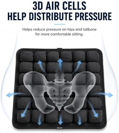 Inflatable Travel Seat Cushion with Built-in Pump - Compact Airplane Seat Cushion for Long Flights - Ergonomic Air Pad for Car, Stadium Bleachers & Desk Chair Comfort (Dark) - Image 4