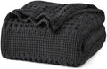PHF Lightweight 100% Cotton Waffle Blanket for Bed, King, Black by PHF