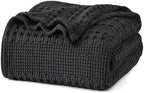 PHF Lightweight 100% Cotton Waffle Blanket for Bed, King, Black by PHF